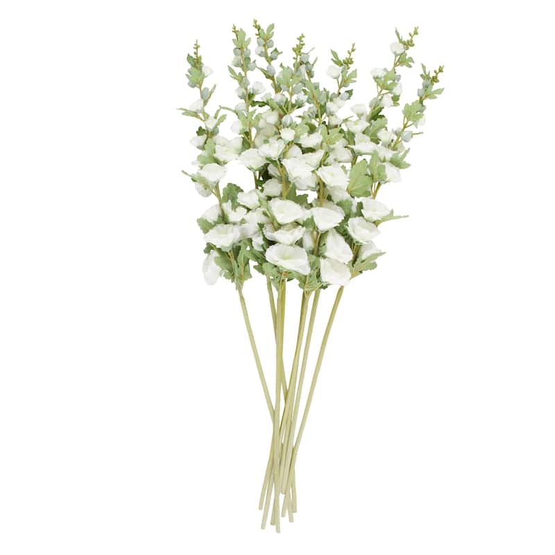 Faux Foliage Hollyhock Tall Artificial Flower Stem with Blue Accents - Set of 8 White - Roche River Decor
