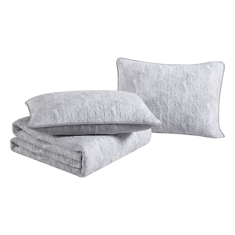 Tommy Bahama Distressed Water Leaves Cotton Reversible Quilt Set