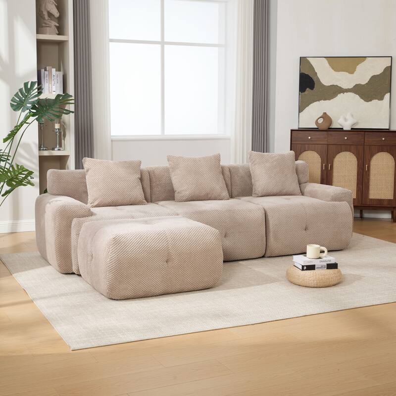 104"W Modern Upholstered Sectional Sofa with 3 Pillows and Ottoman