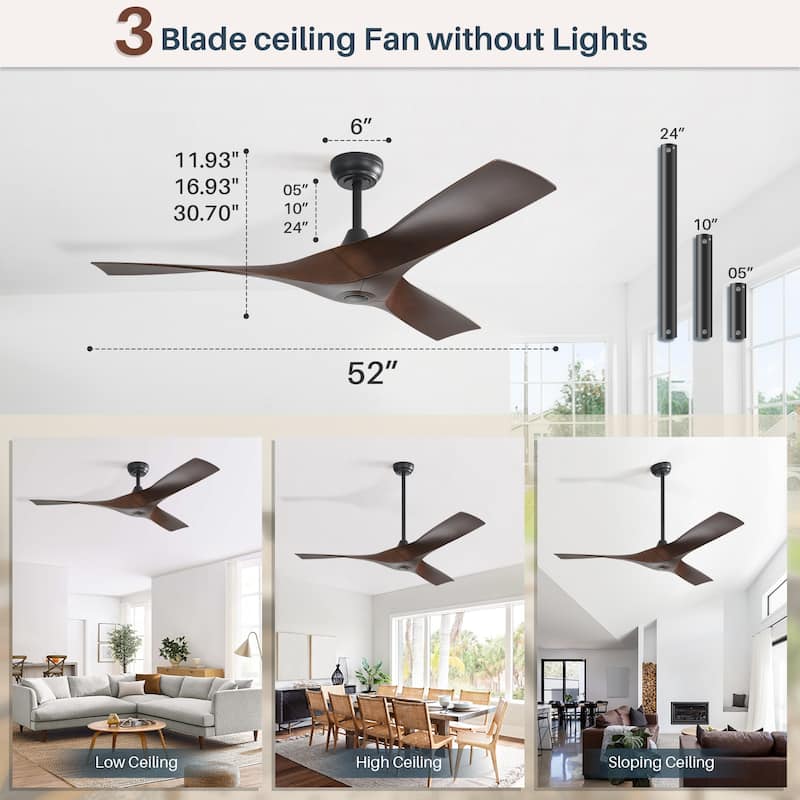 Sofucor 52 Inch Modern Minimalist Style Indoor Ceiling Fan with Remote Control ,without light - 52Inch