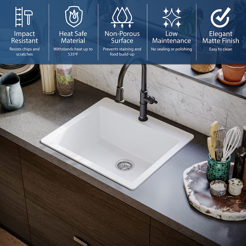 Karran USA QT-820 Top Mount 25" Single Bowl Quartz/Granite Kitchen
