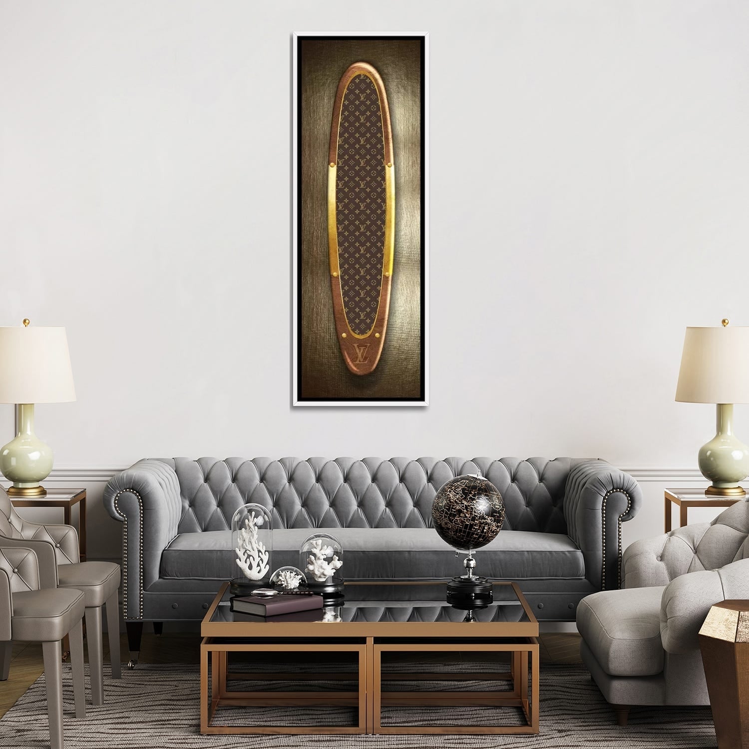 Framed Canvas Art (White Floating Frame) - Surfboard LV by Alexandre Venancio ( Fashion > Fashion Brands > Louis Vuitton art) - 36x12 in