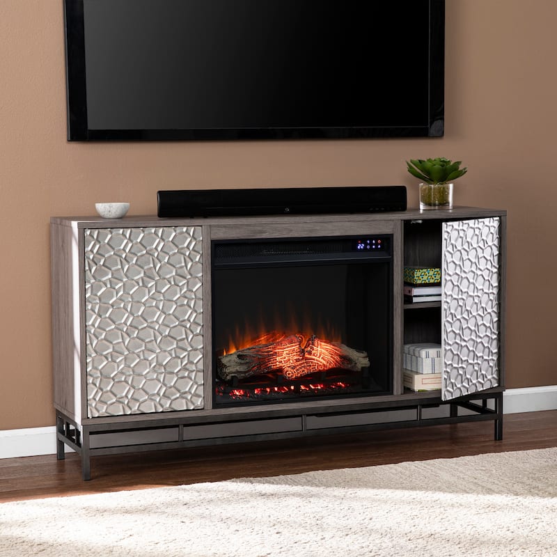 SEI Furniture Hampden Contemporary Gray Wood Electric Fireplace