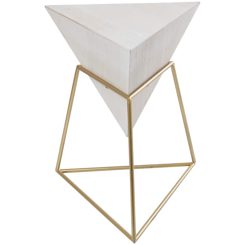 Wood Geometric Inverted Pyramid Accent Table with Metal Stand - Black or White - Roche River Decor
