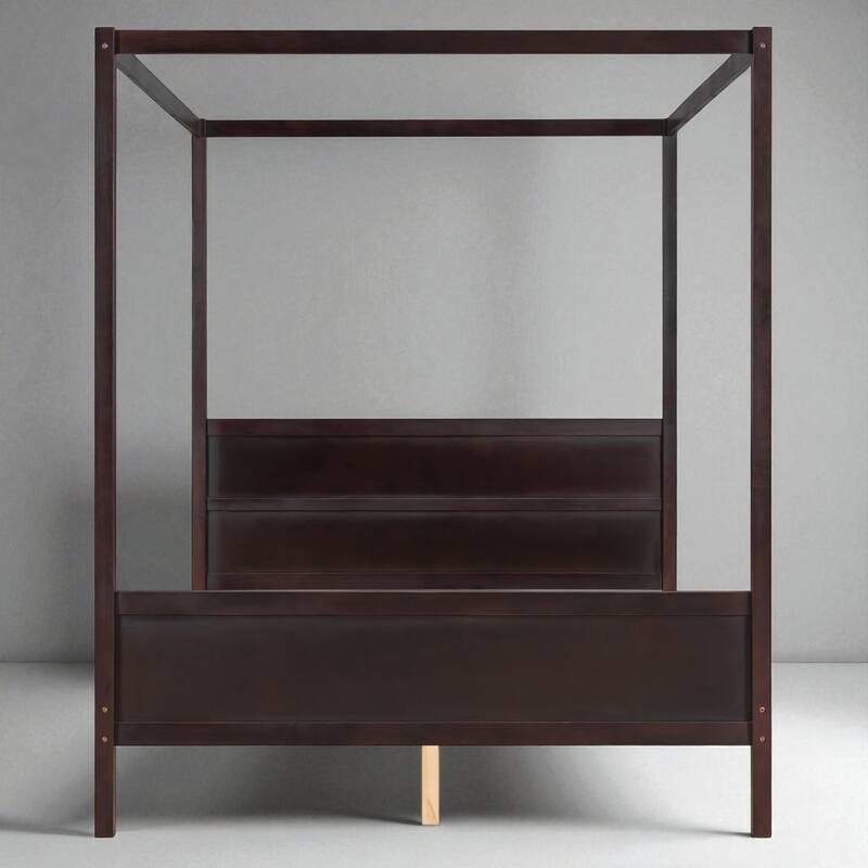 Queen Size Wooden Canopy Platform Bed with Headboard and Footboard, Slat Support, Underbed Storage