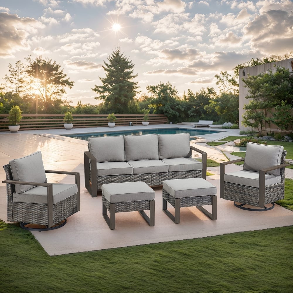 Gymojoy Outdoor Wicker Rattan Sofa Patio Rcoking Chair Ottomans