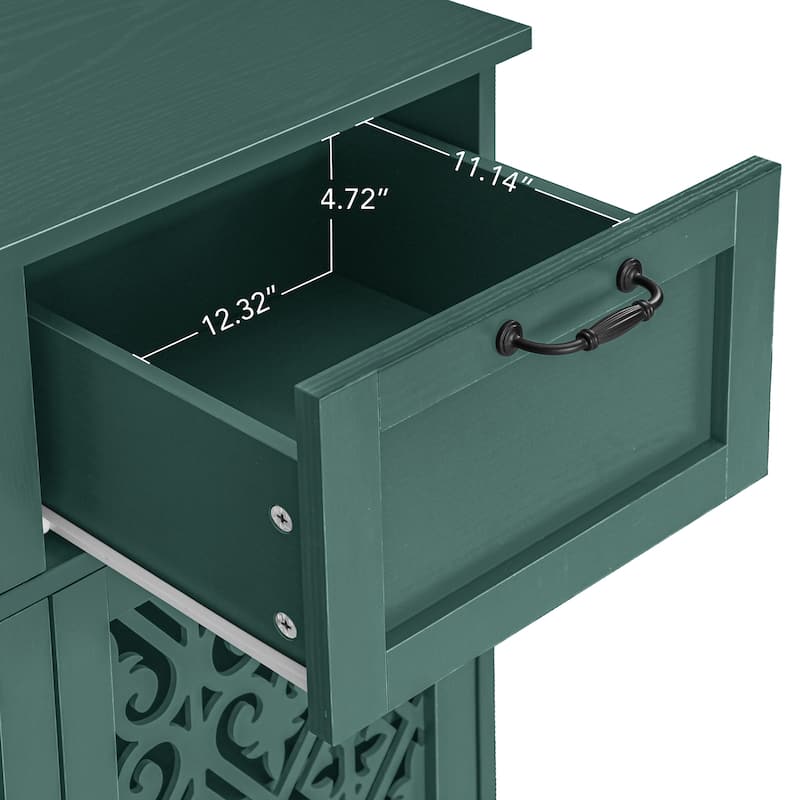 Roomfitters 2 Door 2 Drawer Storage Cabinet, Accent Sideboard Buffet Cabinet with Carved Doors, Dark Green