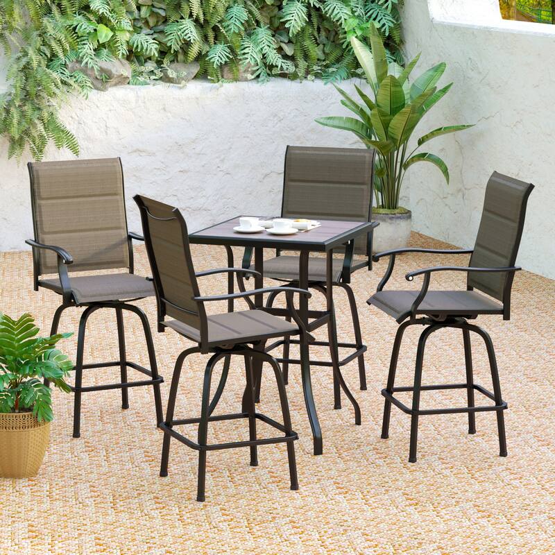 PHI VILLA 5Piece AllWeather Swivel Outdoor Dining Set with 4 bar