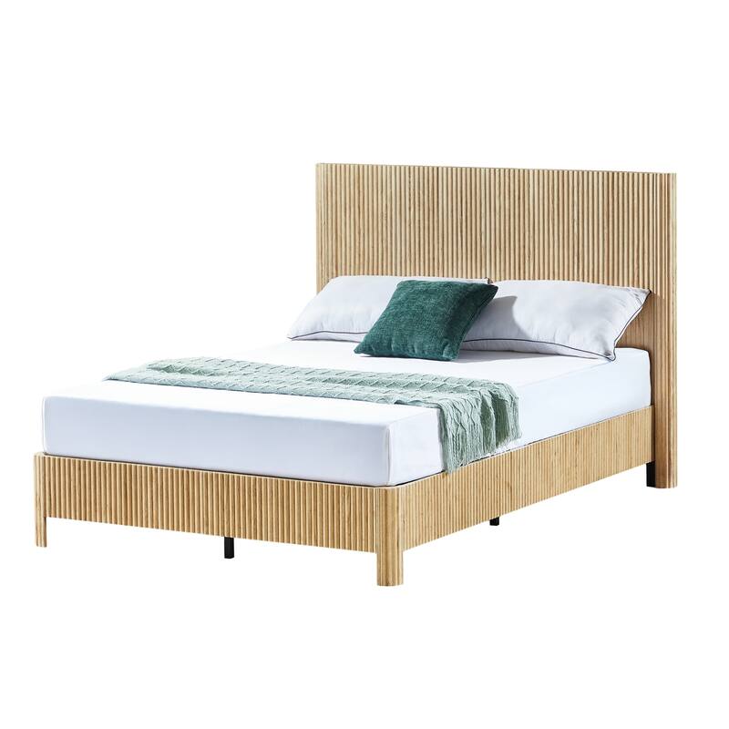 Wooden Corrugated Bed Frame Contemporary Rustic Platform Bed with 44.5" High Headboard/Metal Tubes Support/No Box Spring Needed