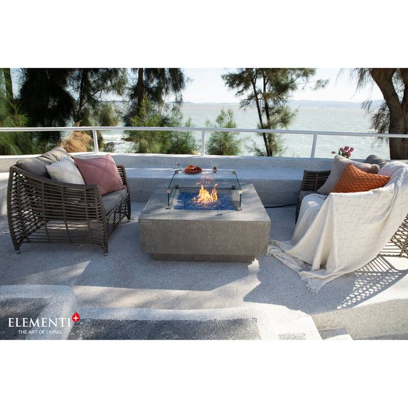 Elementi Plus Victoria Square Concrete Fire Pit - 40 x 40 x 16.9 - Grey - Propane