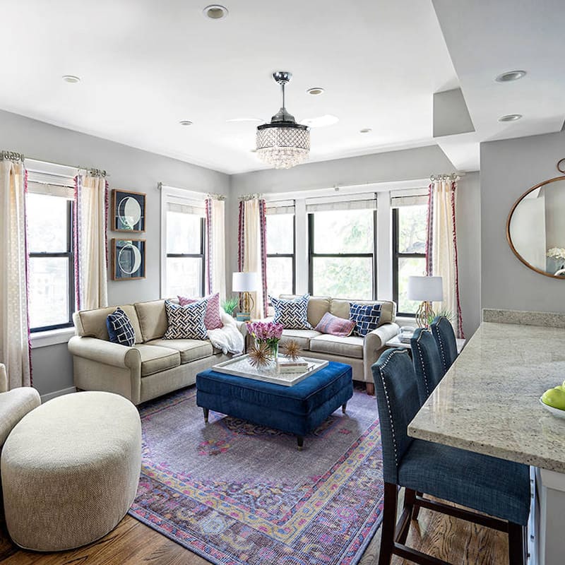 Modern 36" Retractable Crystal Chandelier Ceiling Fan with Light Kit and Remote Control, Chrome - 36 in