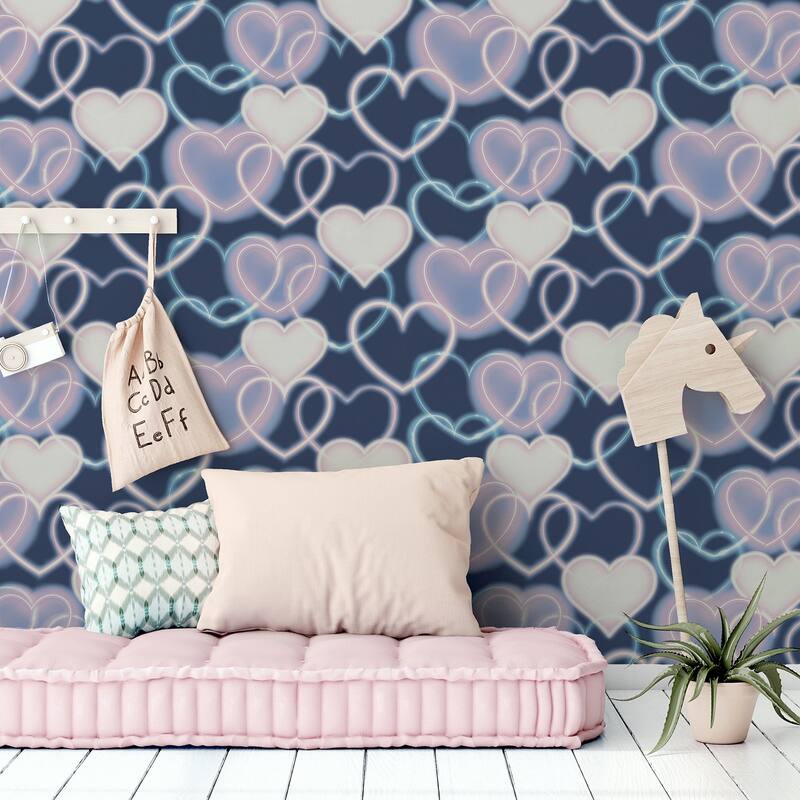 Arthouse Effie Navy Neon Heart Wallpaper