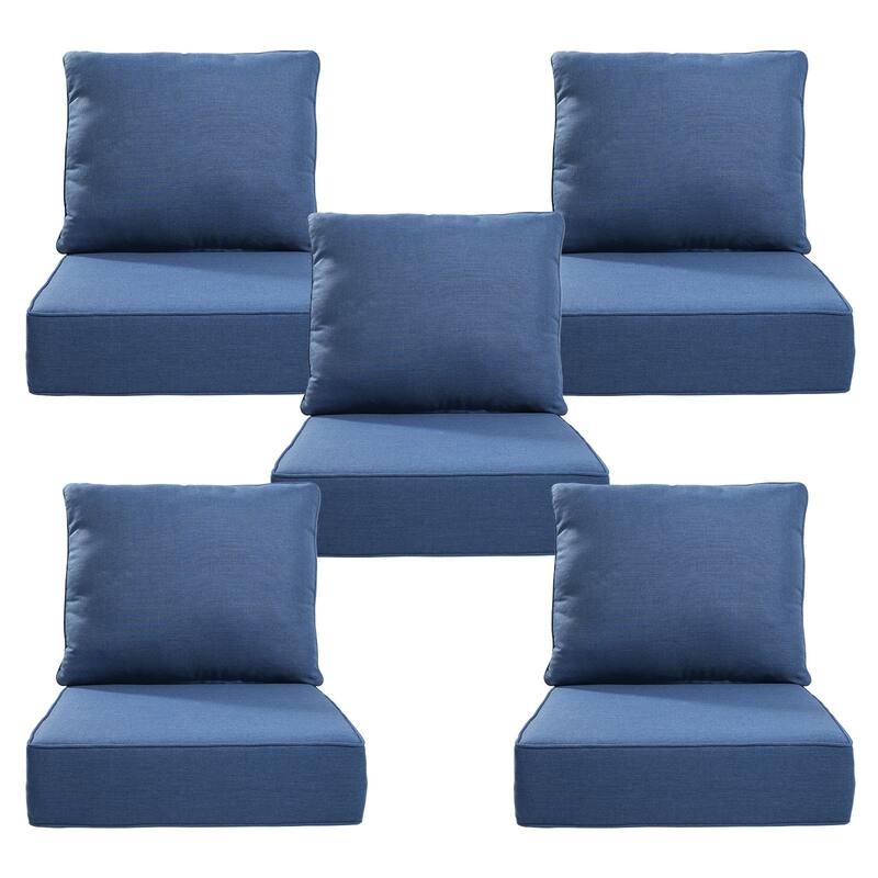 22" W x 24" D x 6" T Outdoor Lounge Chair Replacement Cushion Set Water and Fade Resistant - 5 Sets - Navy Blue