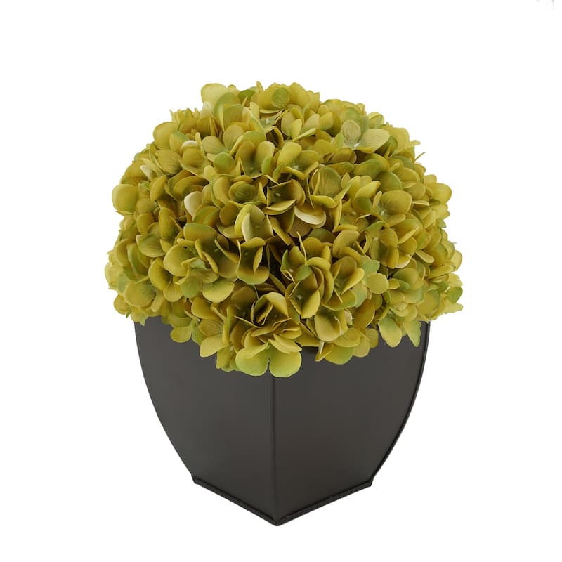 Faux Hydrangea in Matte Brown Tapered Zinc Cube - Sage