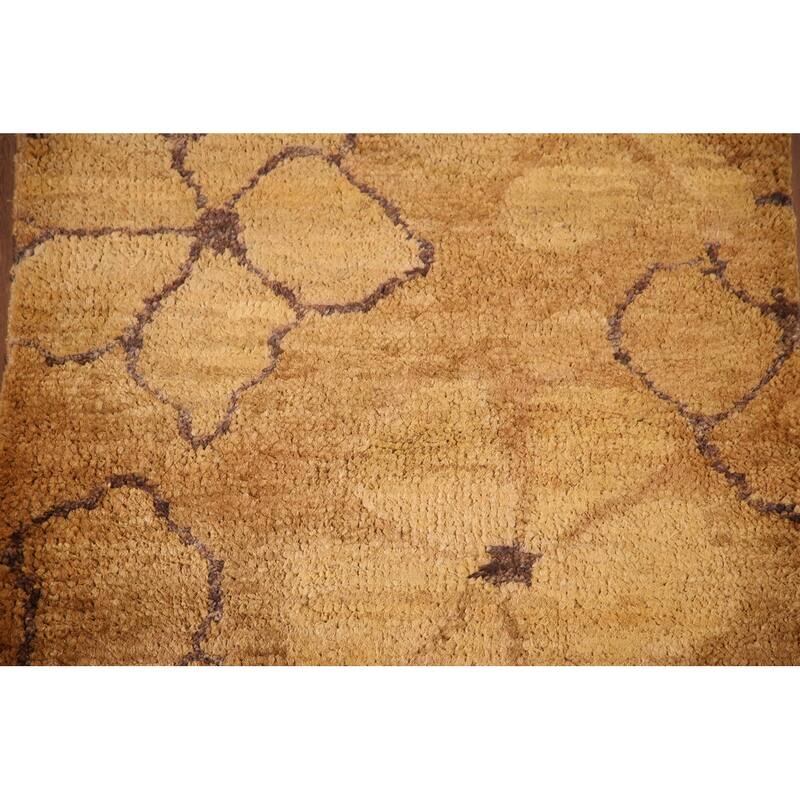 Floral Gold Oriental Area Rug Handmade Yellow Jute Carpet 3'2" x 5'2