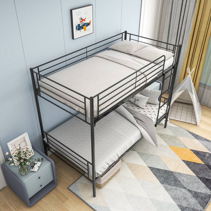 Twin over Twin Metal Bunk Bed, Frame with Ladder, Space-Saving Design for Bedroom