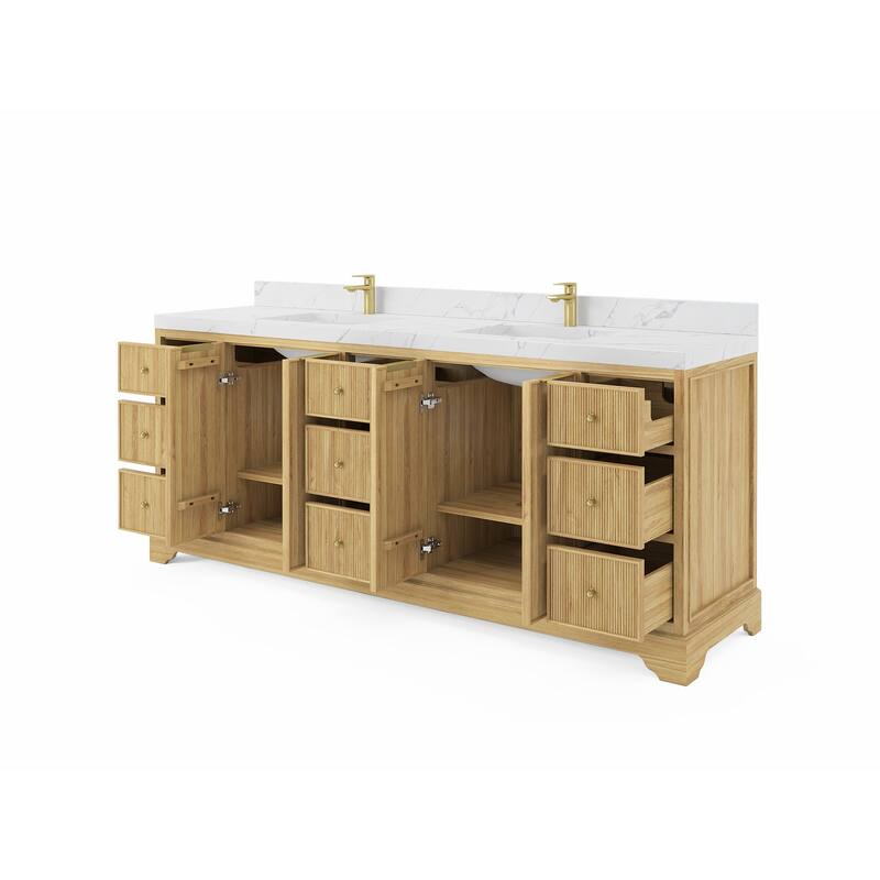Willow Collections 84 in. W x 22 in. D Austin Solid Teak Wood Double Sink Bathroom Vanity with Countertop