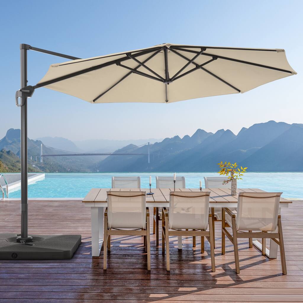 LIVOOSUN 11Ft Patio Cantilever Umbrella,Hanging Canopy Umbrella w/Base