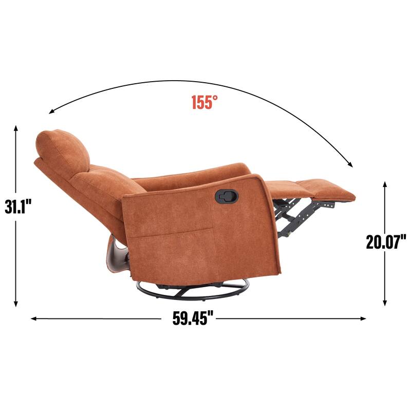 Heat Massage Manual Recliner Chair with Rocker and Swivel in Fabric for Living Room