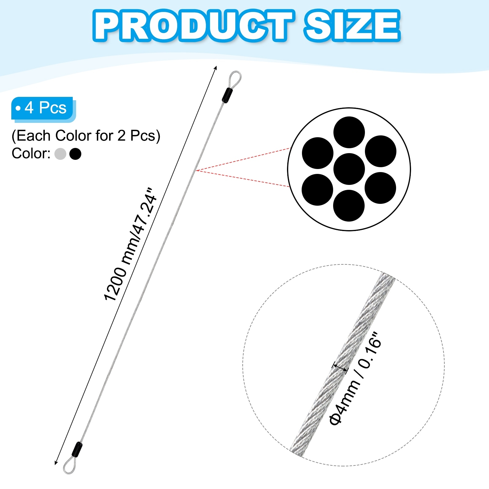 Vinyl Coated Stainless Steel Cable with Loops Flexible Wire Rope Security Chain Lanyard Lock for Outdoor