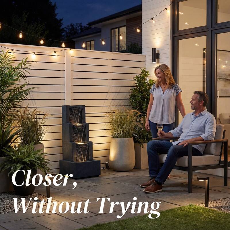 3 Tier Stone Look Lighted Water Fountain Modern Stacked Patio Decor