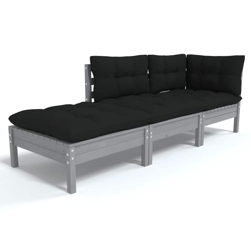 vidaXL Solid Wood Pine Patio Lounge Set 3 Piece with Cushions Multi Colors - 25" x 25" x 24.6"