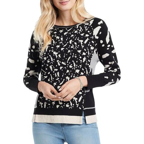 Nic + Zoe Womens Crewneck Sweater Crewneck Printed - Black Multi