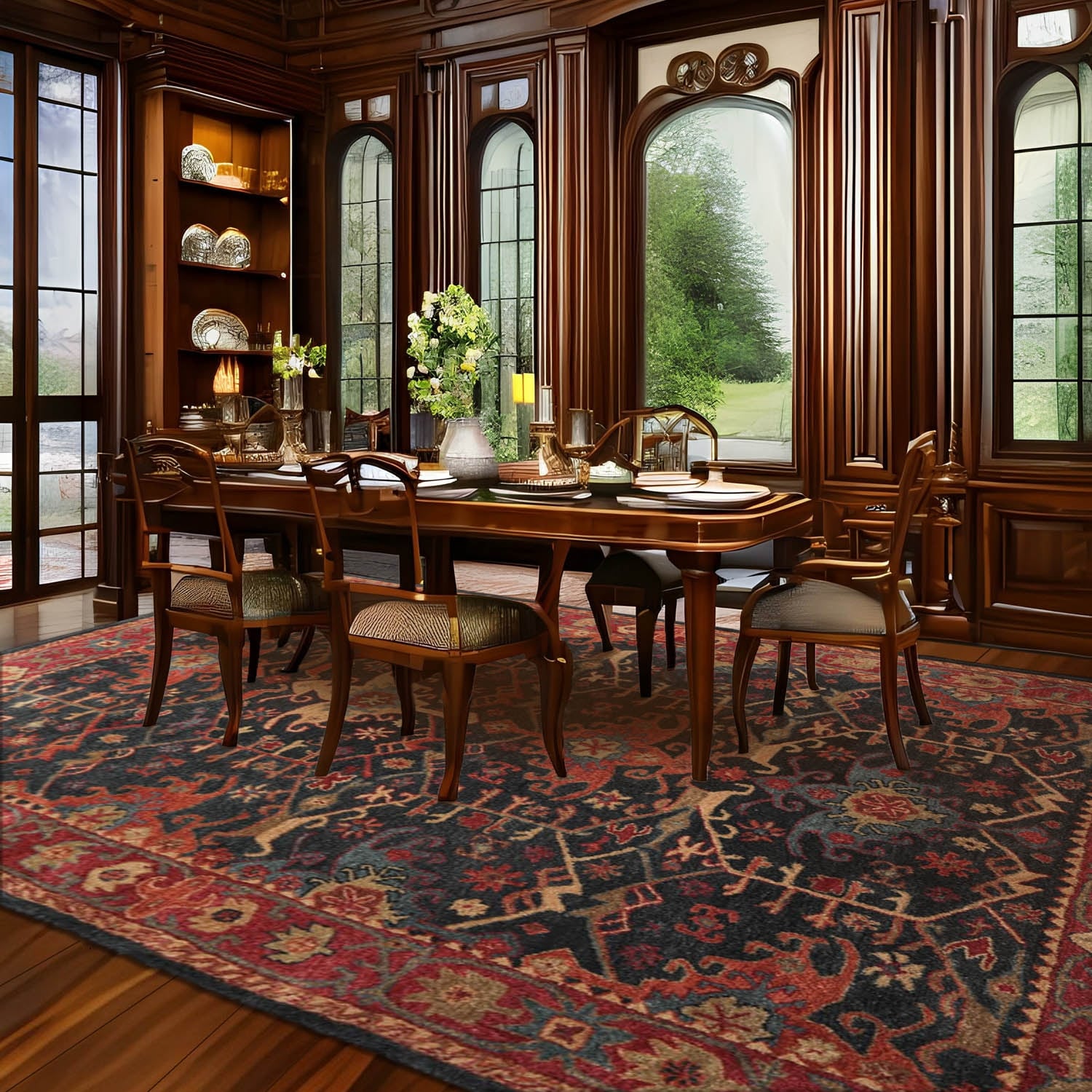 Craft Area Rug Hand Tufted Hand Made Wool Arts & Crafts Oriental Area Rug Dark Blue ...