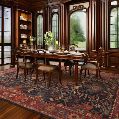 Hand Tufted Hand Made Wool Arts & Crafts Oriental Area Rug Dark Blue