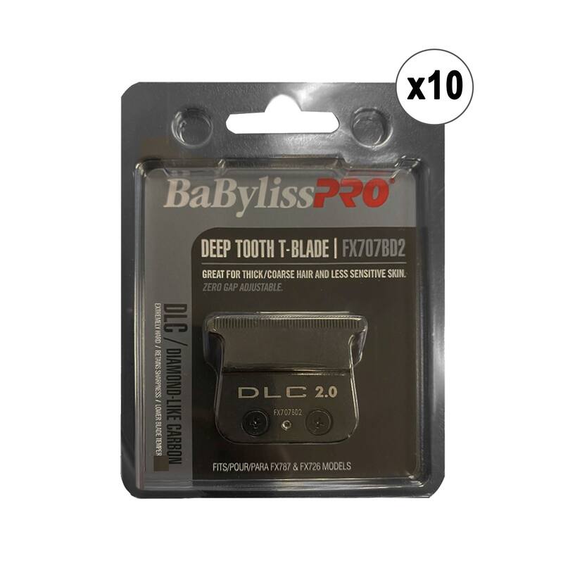 10x Babyliss Pro DLC 2.0MM Deep Tooth T-Blade FX707BD2 - Black