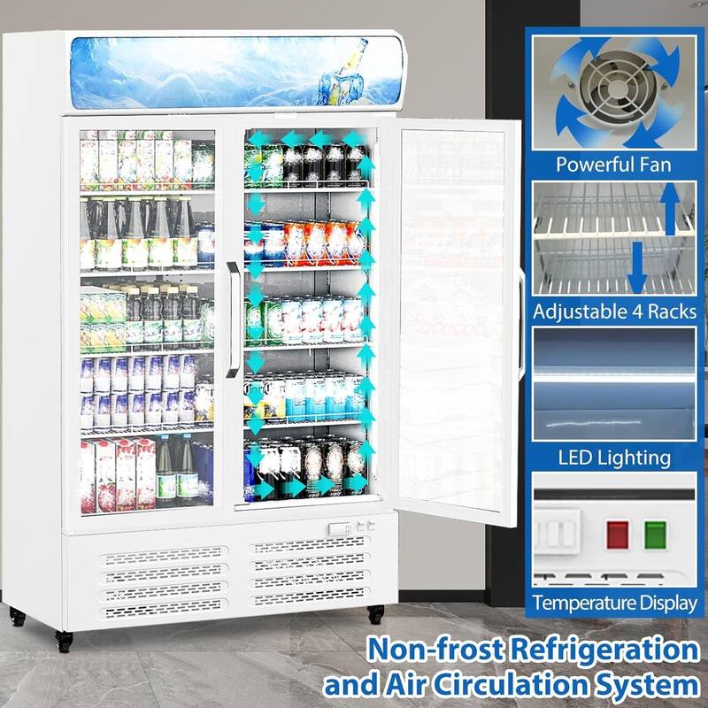 26 Cu.Ft Commercial Glass Door Display Refrigerator with LED Lighting, Energy-Efficient Beverage Cooler