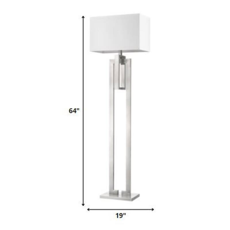 64-Inch Traditional Nickel Floor Lamp with White Fabric Shade - 10" x 19" x 64"