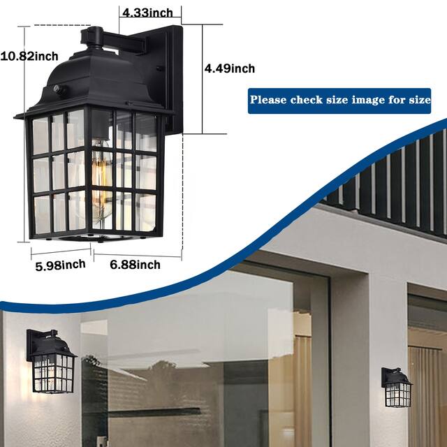 Dusk to Dawn Black Outdoor Wall Lights with Clear Glass Set of 2