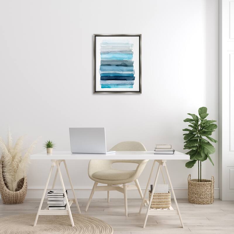 Stupell Water Inspired Blue Grey Ombre Abstract Lines Floater Frame