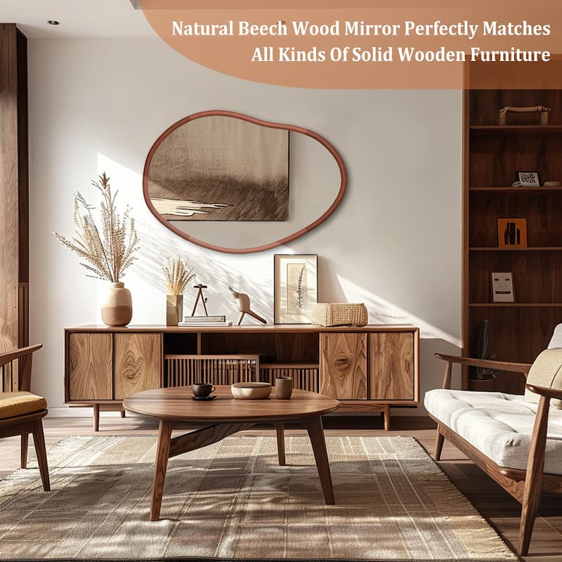 Asymmetrical Decorative Wall Mirror Irregular Wood Frame