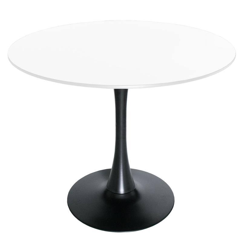 Bristol 35 Inch Mid Century Modern Round Dining Table, Wood Top & Glossy Iron Pedestal Base for Kitchen & Dining Room - Black/White