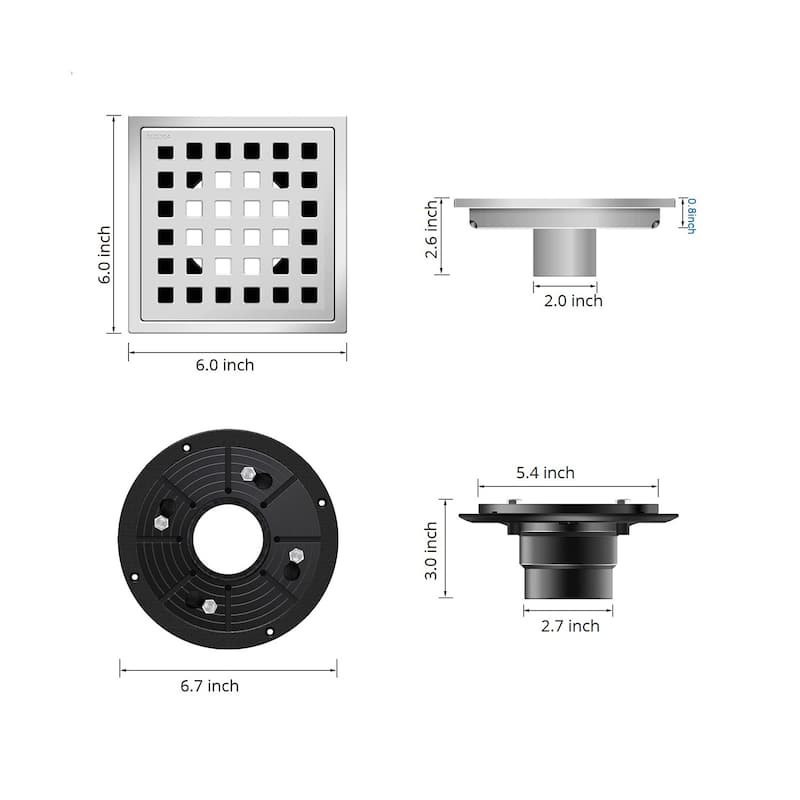 6" Square Shower Floor Drain