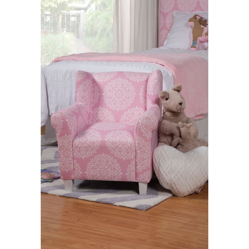 HomePop Kids' Wingback Pink Medallion Print Chair - Pink/ White