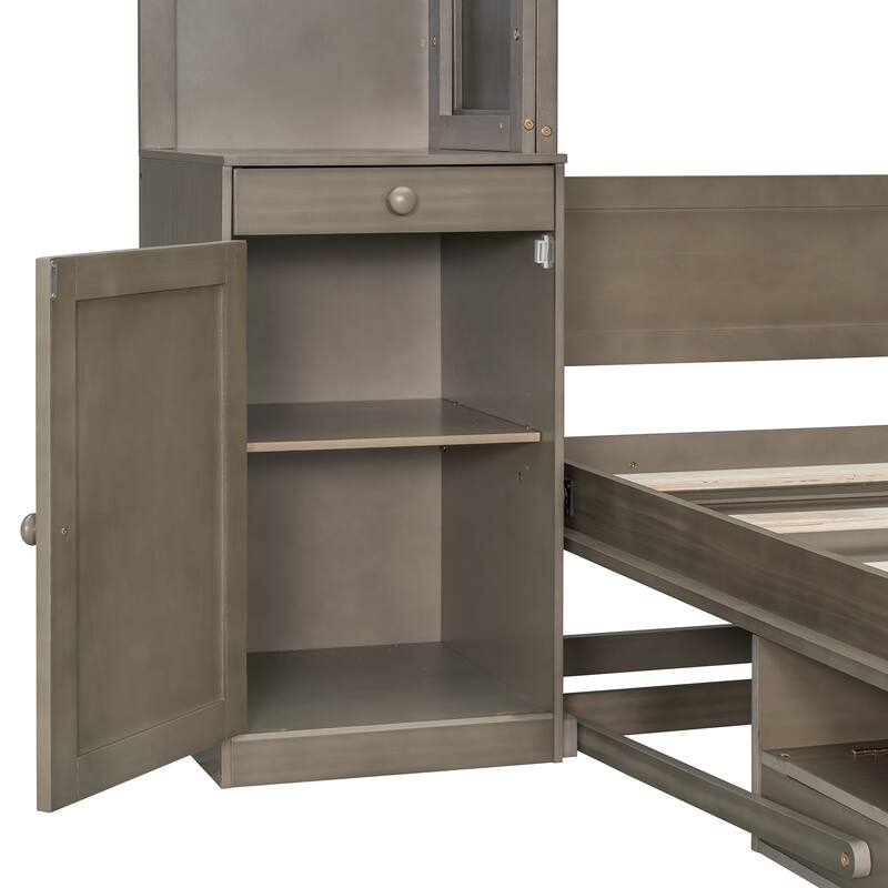 Space Saving Queen Murphy Bed with Integrated Desk, Storage Shelves Hidden Workstation