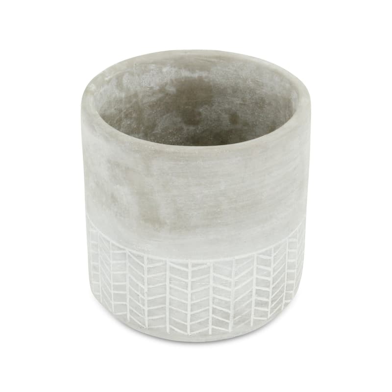 HomeRoots 6" Light Gray Geometric Cement Indoor Outdoor Round Pot Planter