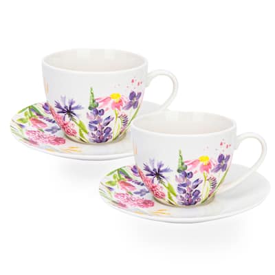 STP Goods Lavender Meadow Tea Coffee Cup & Saucer Set of 2 - 8.8 fl oz