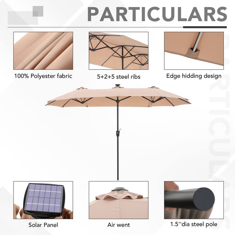 MAISON ARTS 13ft Double -Sided Crank Patio Umbrella Extra Large with LED Colorful Lights