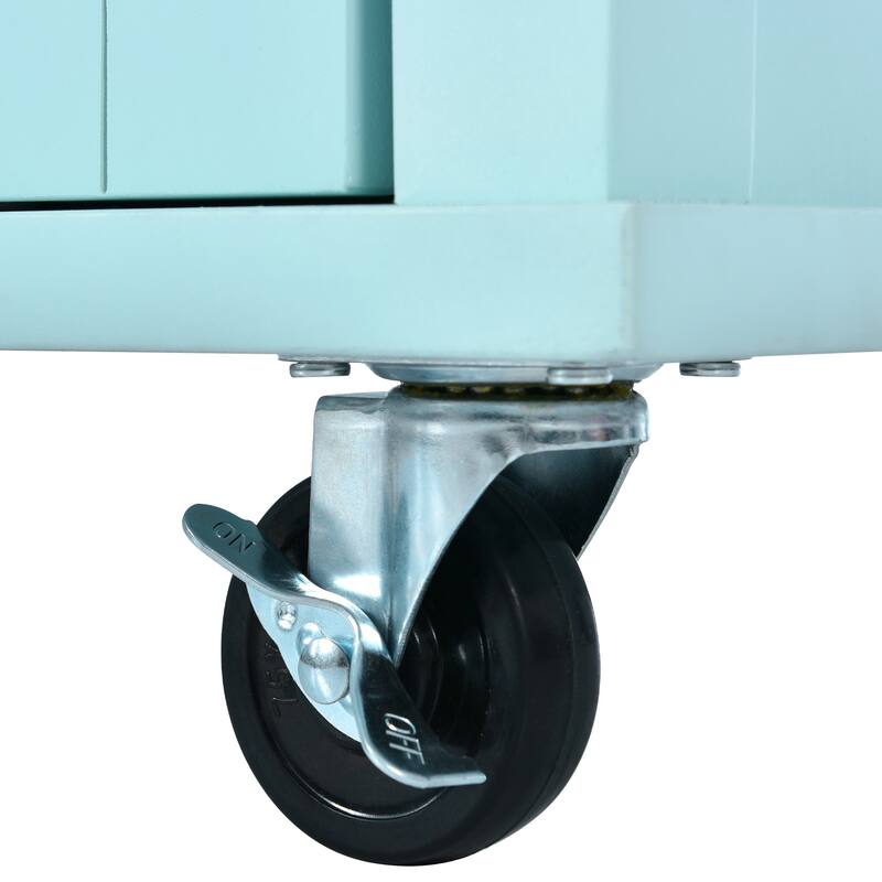 Mint Green Kitchen lsland on Wheels w/ Drop Leaf and Sliding Barn Door