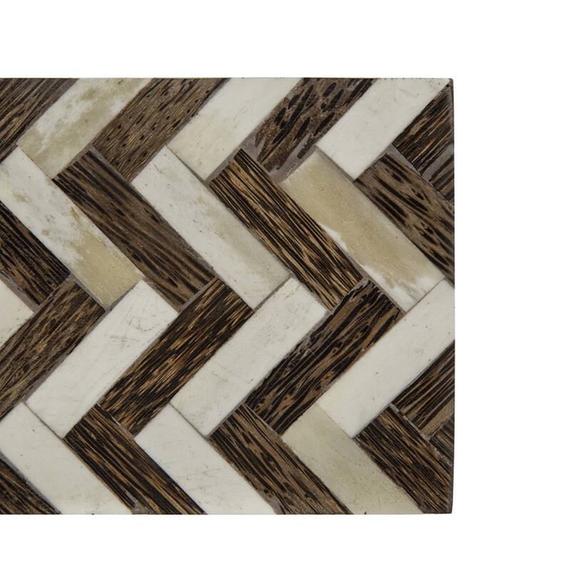 Zig Zag Bone Inlay Boxes - 8.5" - Brown and White - Set of 3