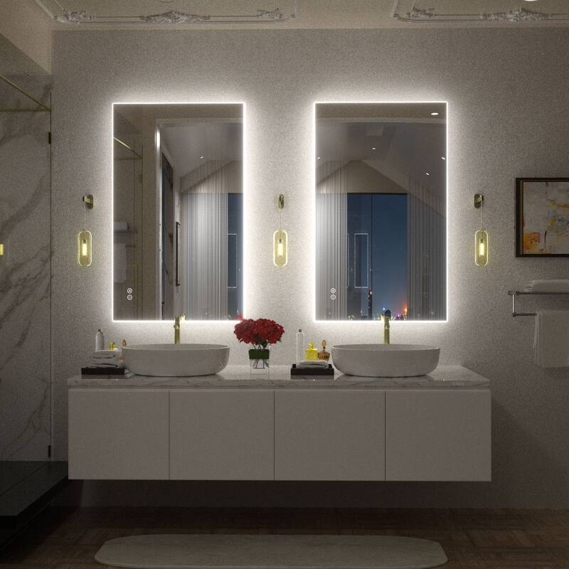 Frameless Anti-Fog 3 Colors Dimmable LED Backlit Wall Bathroom Vanity Mirror