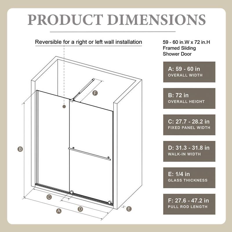60'' x 72'' Single Sliding Frameless Shower Door in Matte Black - 60'' x 0.25'' x 72''