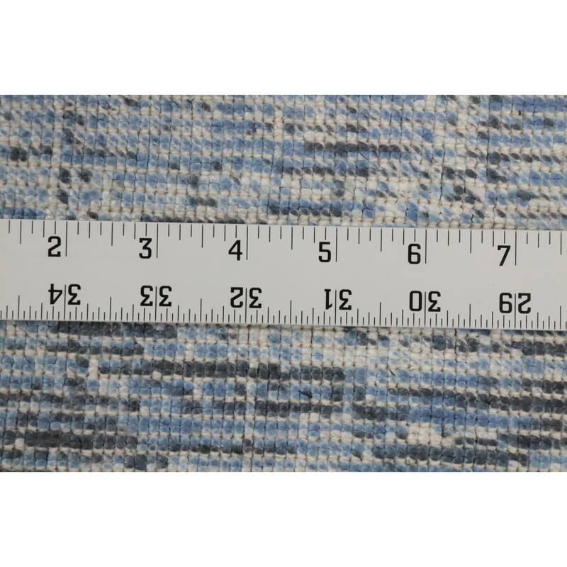 Hand Knotted Oriental Viscose Silk Carpet Modern Pictorial Navy Blue & Blues Abstract Area Rug - 7' 10'' X 5' 8''