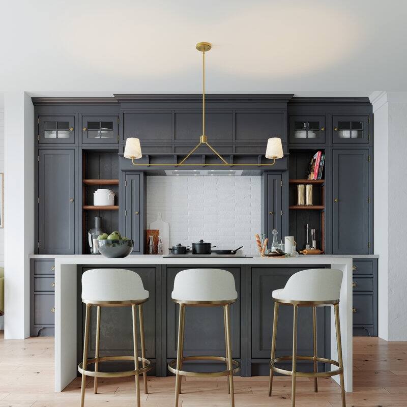 Acroma - 2 Light Gold Steel & Glass Dimmable Modern Linear Chandelier