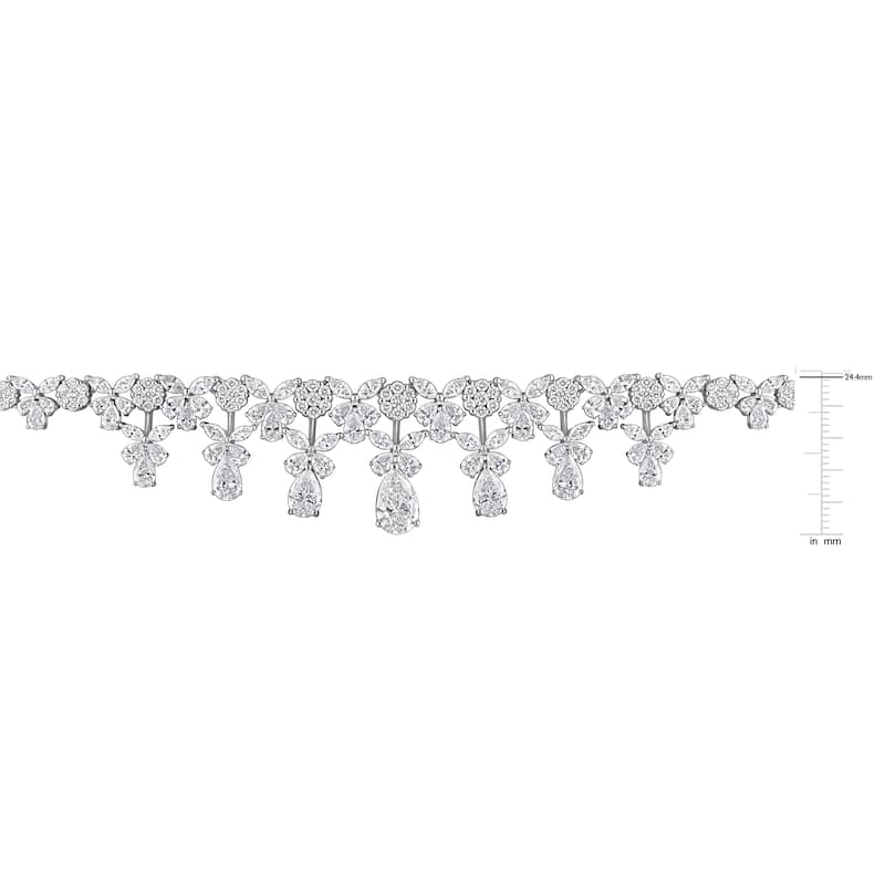 Miadora 15 1/4ct Multi-Shaped Lab-Grown Diamond Graduated Bib-Style Floral Necklace 14k White Gold