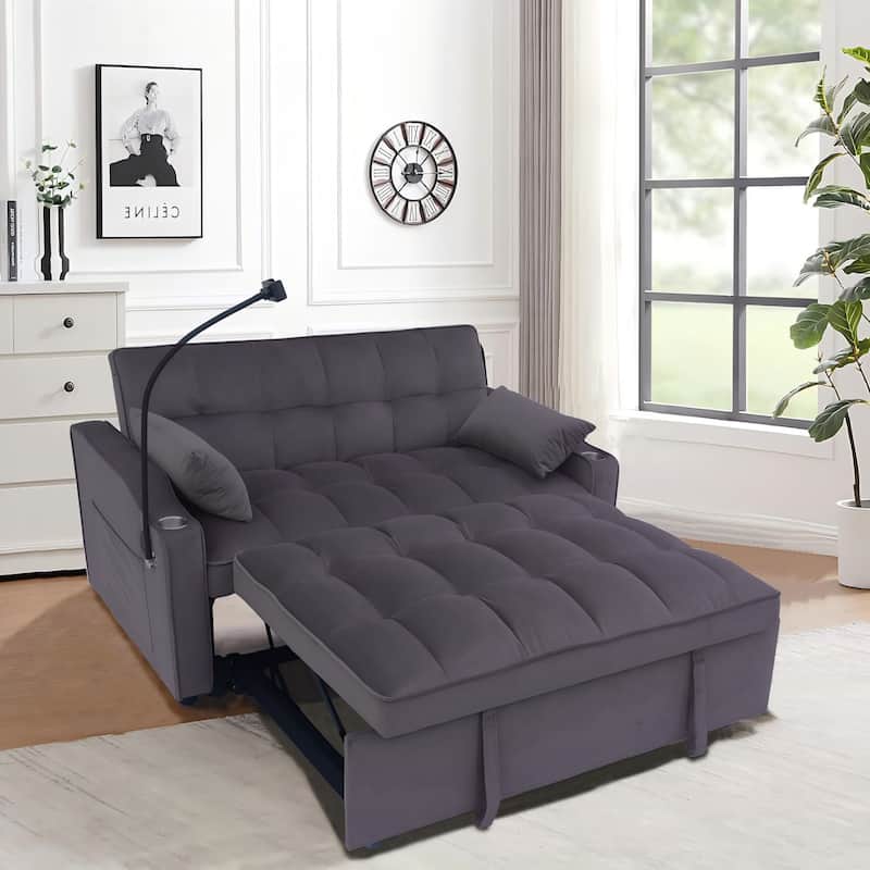 Dark Gray Velvet Convertible Loveseat Sofa Bed with Adjustable Back - Dark Gray